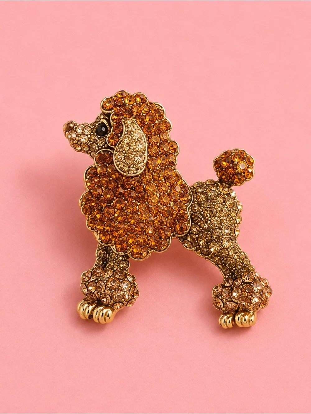 Poodle Amber Crystal Brooch